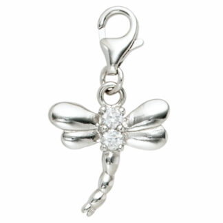 Charm "Libelle" 925 Silber mit 2 Zirkonia weiß
