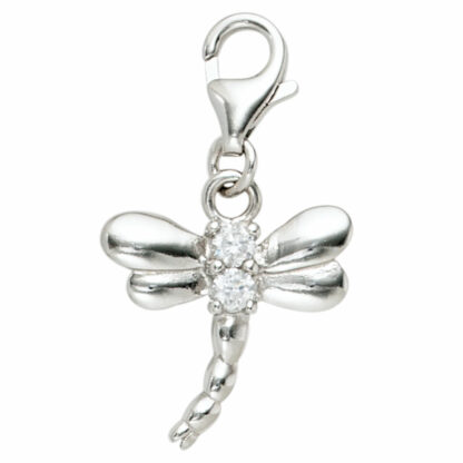 Charm "Libelle" 925 Silber mit 2 Zirkonia weiß