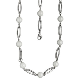 Collier Edelstahl mit weißen Keramikkügelchen