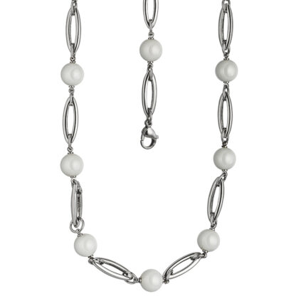 Collier Edelstahl mit weißen Keramikkügelchen