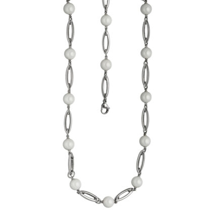 Collier Edelstahl mit weißen Keramikkügelchen – Bild 2
