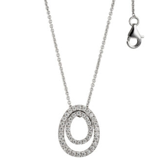 Collier/Erbskette 925 Silber mit Anhänger Ellipse und Zirkonia weiß