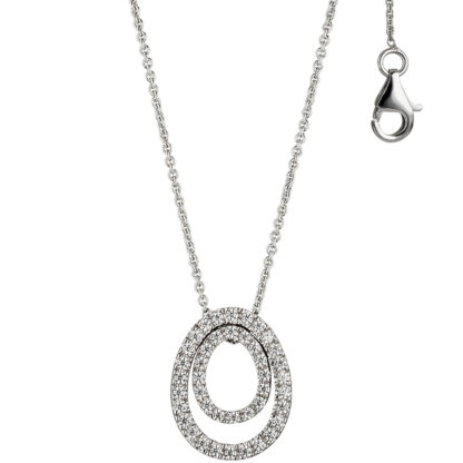 Collier/Erbskette 925 Silber mit Anhänger Ellipse und Zirkonia weiß