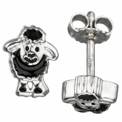 Kinder Ohrstecker "schwarzes Schaf" 925 Silber mit Lack schwarz