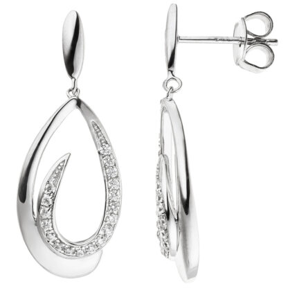 Ohrstecker "Tropfen" 925 Silber mit 36 Zirkonia weiß