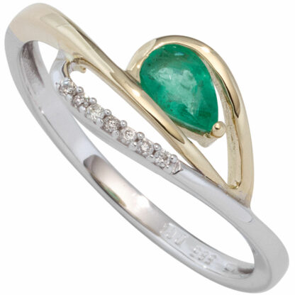 Ring 585 Gelb-/Weißgold mit Smaragd und 7 Brillanten