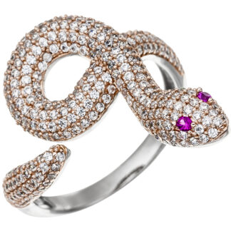 Schlangen-Ring 925 Silber/teilrotvergoldet mit 285 Zirkonia weiß/rot