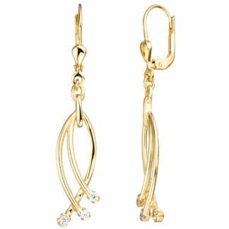 Boutons "Fisch" 333 Gelbgold mit 6 Zirkonia weiß
