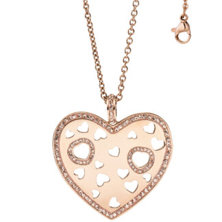 Collier mit Anhänger "Herz" Edelstahl/PVD rotgoldfarben mit Kristallen