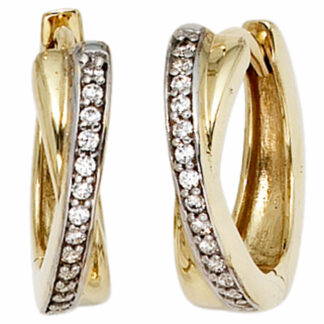 Creolen 333 Gelbgold Bicolor mit 28 Zirkonia in weiß