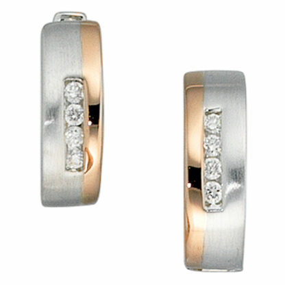 Creolen Bicolor 585 Weiß-/Rotgold mit Brillanten 0,10 ct.