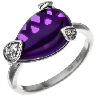 Ring "Tropfen" 925 Silber mit Amethyst und Zirkonia weiß