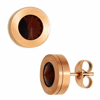 Ohrstecker rund Edelstahl/PVD rotgoldfarben mit SWAROVSKI ELEMENTS rot