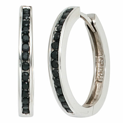 Creolen rund 925 Silber mit Zirkonia schwarz