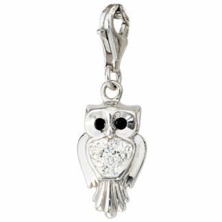 Charm/Einhänger "Eule" 925 Silber mit SWAROVSKI ELEMENTS weiß/schwarz