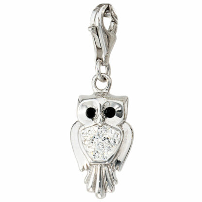 Charm/Einhänger "Eule" 925 Silber mit SWAROVSKI ELEMENTS weiß/schwarz