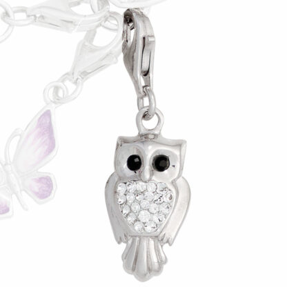 Charm/Einhänger "Eule" 925 Silber mit SWAROVSKI ELEMENTS weiß/schwarz – Bild 3