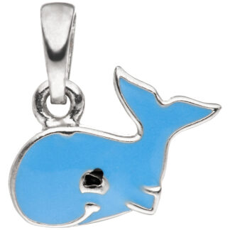 Kinder Anhänger "Wal" 925 Silber mit Lack blau/schwarz