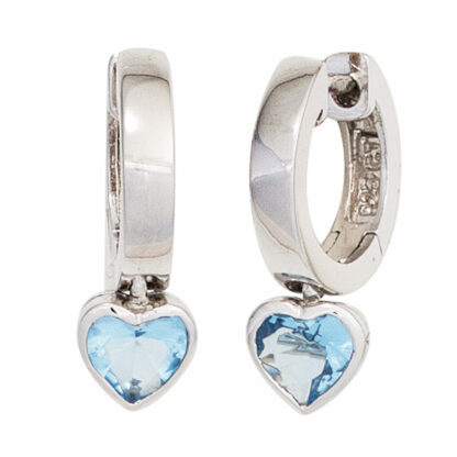Kinder Creolen 925 Silber mit Anhänger "Herz" und Zirkonia hellblau