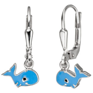 Kinder Boutons "Wal" 925 Silber mit Lack blau/schwarz