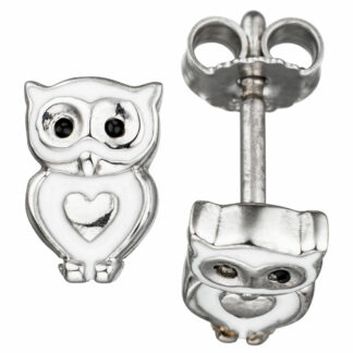 Ohrstecker "Eule" 925 Silber mit Lack schwarz/weiß