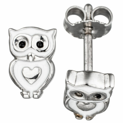 Ohrstecker "Eule" 925 Silber mit Lack schwarz/weiß