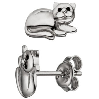 Kinder Ohrstecker "Katze" 925 Silber mit Lack schwarz