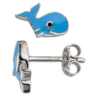 Kinder Ohrstecker "Wal" 925 Silber mit Lack blau/schwarz