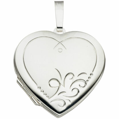 Medaillon "Herz" 925 Silber mit floralem Motiv