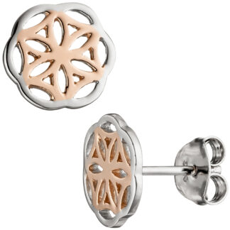 Ohrstecker mit Ornament "Blume" 925 Silber/teilrotvergoldet