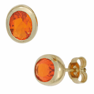 Ohrstecker oval 585 Gelbgold mit Feueropal
