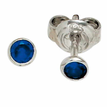 Ohrstecker rund 925 Silber mit Zirkonia blau 3,5 mm