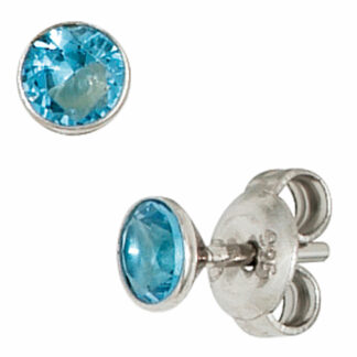 Ohrstecker rund 925 Silber mit Zirkonia hellblau 4,5 mm