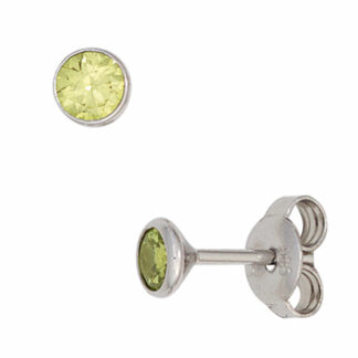 Ohrstecker rund 925 Silber mit Zirkonia hellgrün 4,4 mm