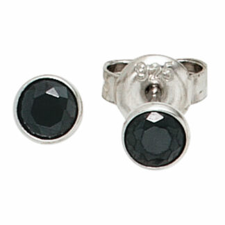 Ohrstecker rund 925 Silber mit Zirkonia schwarz 4,4 mm