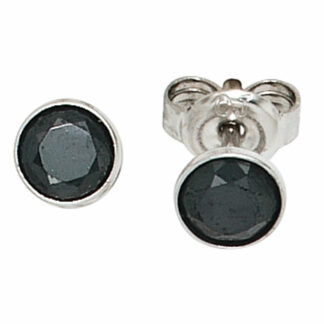 Ohrstecker rund 925 Silber mit Zirkonia schwarz 5,4 mm