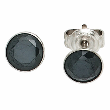 Ohrstecker rund 925 Silber mit Zirkonia schwarz 6,5 mm