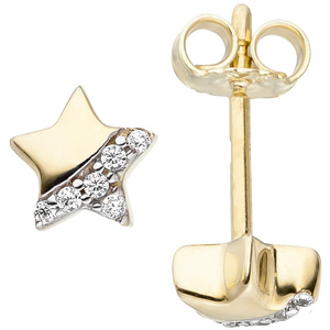 Kinder Ohrstecker "Stern" 375 Gelbgold mit 12 Zirkonia weiß