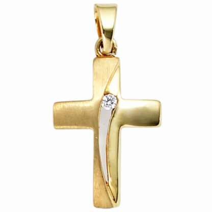 Anhänger "Kreuz" 333 Gelbgold/teilmattiert mit Zirkonia weiß