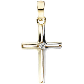 Anhänger "Kreuz" 375 Gelbgold Bicolor mit Zirkonia weiß