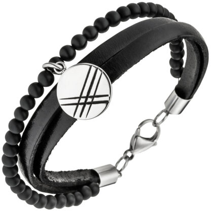 Lederarmband schwarz mit Onyx und Edelstahl