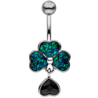 Piercing/Bauchnabel "Kleeblatt" Edelstahl mit Opal synthetisch