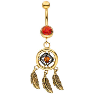 Piercing/Bauchnabel "Traumfänger" Edelstahl/PVD goldfarben mit Opal (synth.)