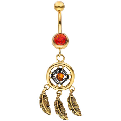 Piercing/Bauchnabel "Traumfänger" Edelstahl/PVD goldfarben mit Opal (synth.)