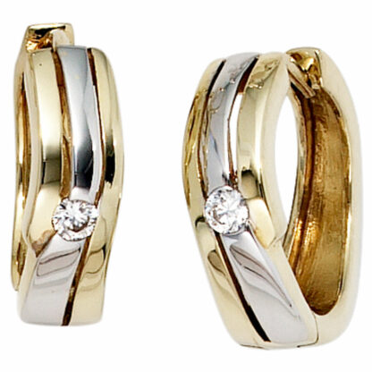 Creolen 333 Gelbgold Bicolor mit Zirkonia weiß facettiert