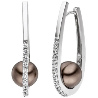 Creolen 925 Silber mit Perlen (synth.) und Zirkonia weiß