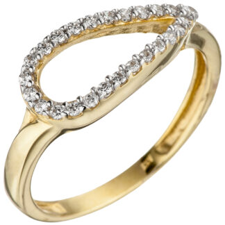 Ring "Tropfen" 333 Gelbgold mit Zirkonia weiß