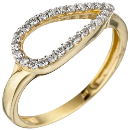 Ring "Tropfen" 333 Gelbgold mit Zirkonia weiß