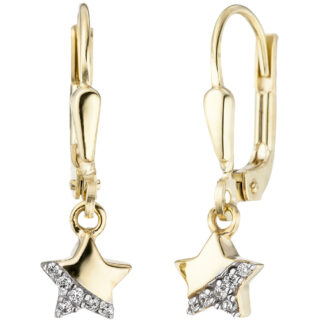 Kinder Boutons "Stern" 375 Gelbgold mit Zirkonia weiß