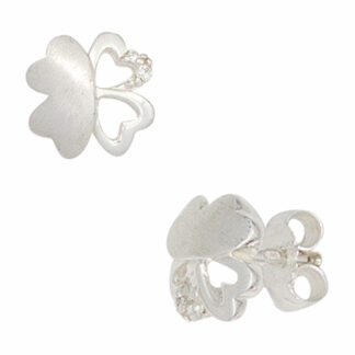 Kinder Ohrstecker "Kleeblatt" 925 Silber/teilmattiert mit Zirkonia weiß